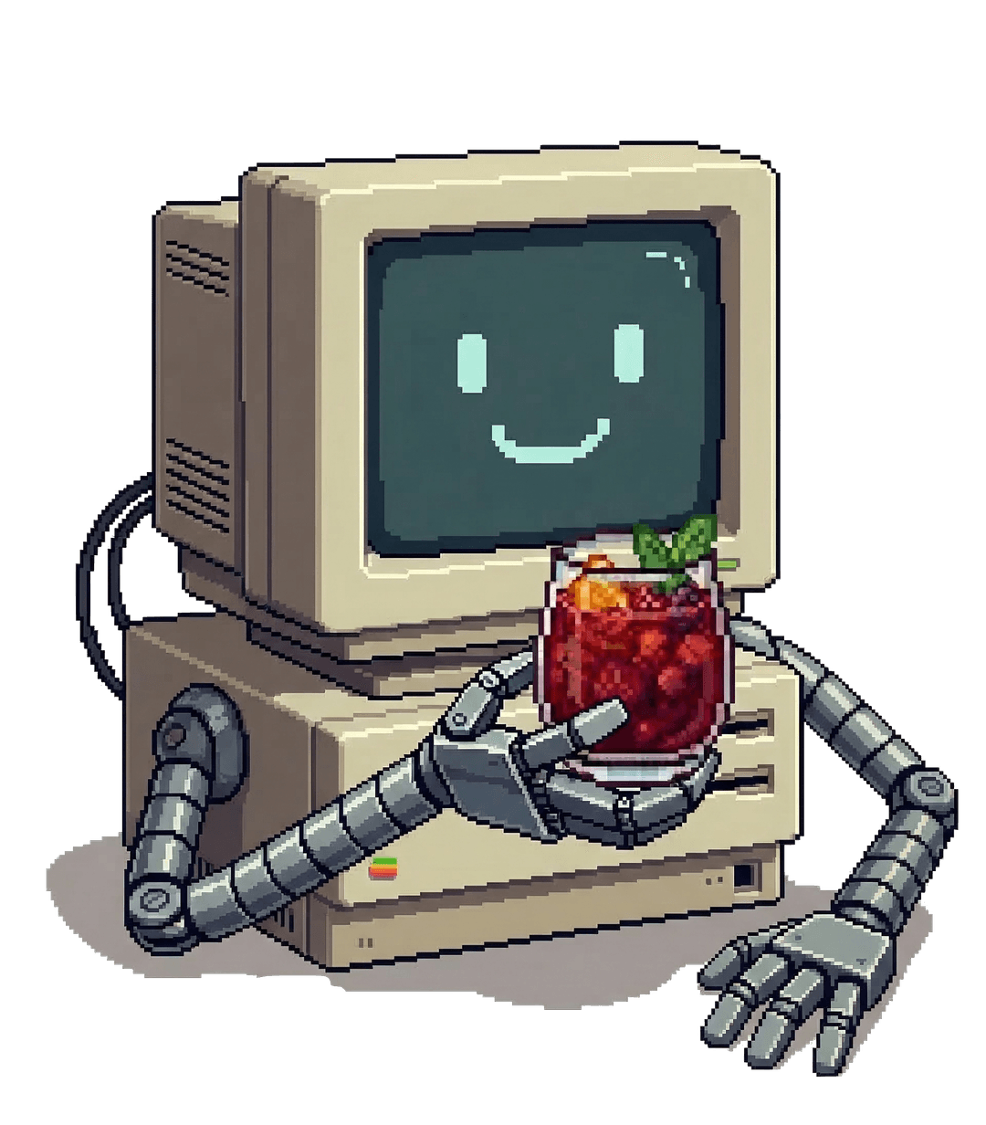 Pixel art computer holding a sangria